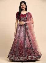 Fancy Net Maroon Wedding Wear Sequence Embroidery Work Readymade Lehenga Choli